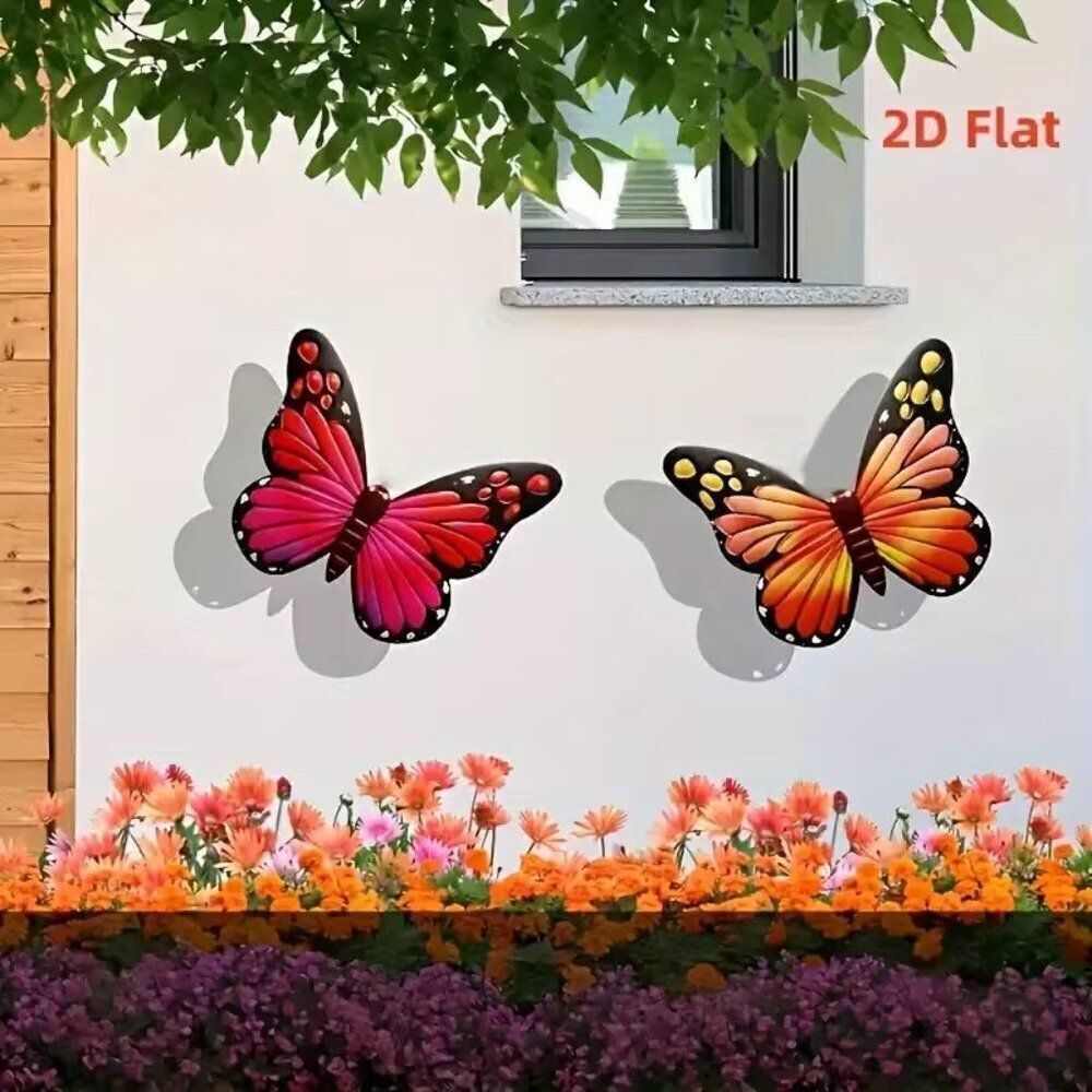 Set of 2 Acrylic Butterfly Wall Decorations Indoor or Outdoor 5"h x 6"w